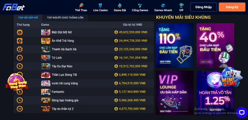 Chương trình VIP và phần thưởng độc quyền fvip88